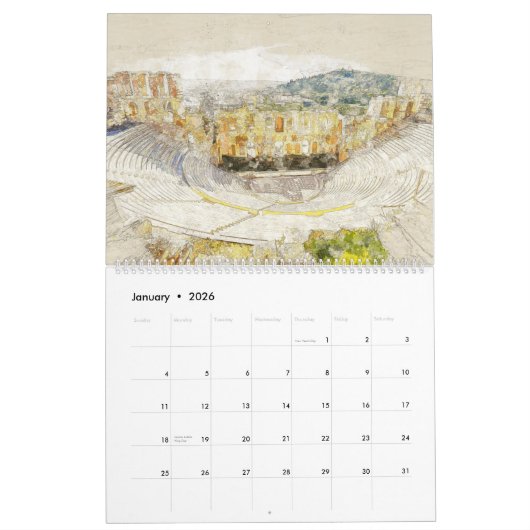 Kalender der griechischen Skizzen 2025 (Jan 2026)
