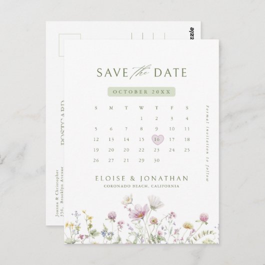 Kalender der Wildblume von Weich-Pastell Save the Postkarte (Vorne/Hinten)