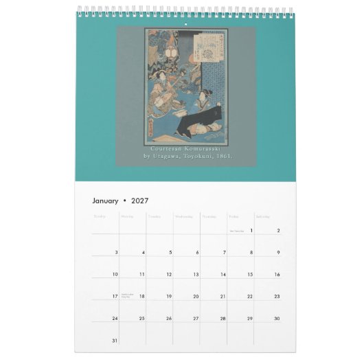 Kalender des antiken Japaners Woodblocks (Jan 2027)