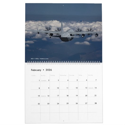 Kalender des Fotos von Militärflugzeugen der Verei (Feb 2026)