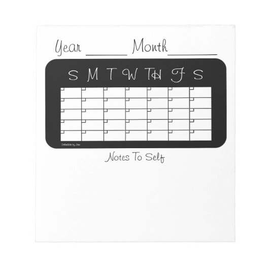 Kalender des monatsschwarzen und weißen Notepad Notizblock (Vorderseite)