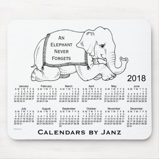 Kalender des weißen Elefant-2018 durch Janz Mousepad (Vorne)