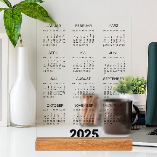 Kalender Deutsch 2025 Jährlich modern Acrylschild