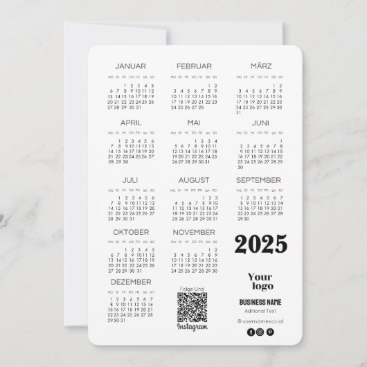 Kalender Deutsch 2025 Kalender Qr Code Einladung (Vorderseite)