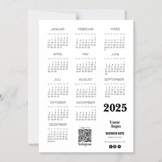 Kalender Deutsch 2025 Kalender Qr Code Magneteinladung (Vorderseite)