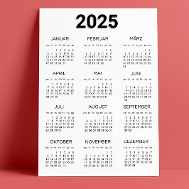 Kalender Deutsch 2025 Schwarz/Weiß Minimalistisch Einladung