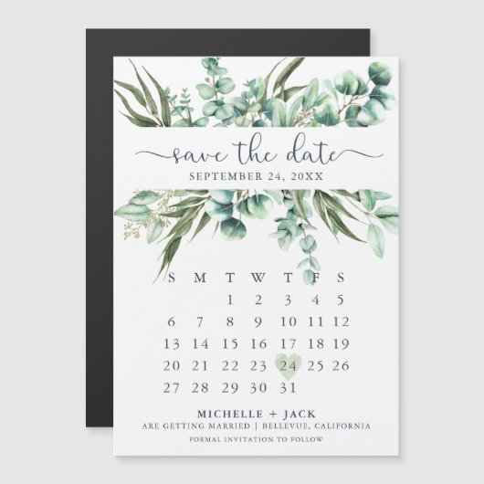 Kalender Eukalyptus Einfach Datum speichern Magnetkarte (Vorne/Hinten)