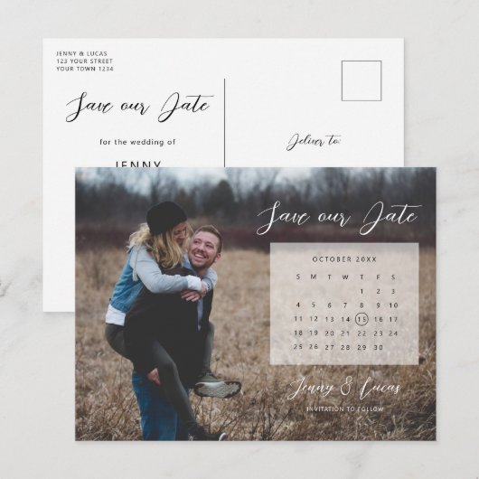 Kalender Foto Save the Date Einladung Postkarte (Vorne/Hinten)