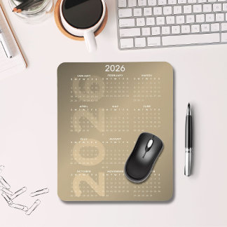 Kalender für das ganze Jahr 2026 mit braunem Farbv Mousepad