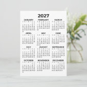 Kalender für das gesamte Jahr 2027 Basic Simple Einladung (Stehend Vorderseite)