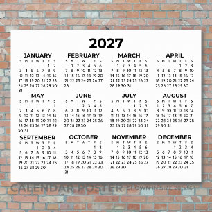 Kalender für das gesamte Jahr 2027 Minimalistisch  Poster