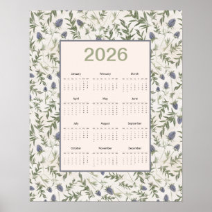 Kalender für das volle Jahr 2026 Distel Poster