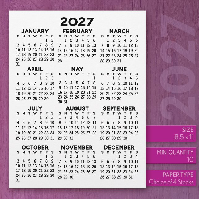 Kalender für Letter Size Paper Lethead Briefbogen (2027 Calendar on US Standard Size Letter Paper)