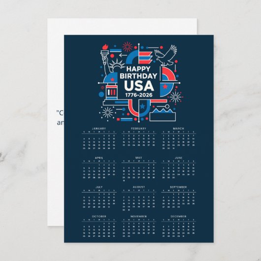 Kalender Glückwunsch Geburtstag USA 250 Feiertagskarte (Vorne/Hinten)