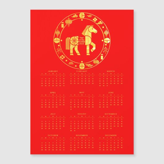 Kalender Gold Chinesisches neues Jahr 2026 Magnetkarte (Vorderseite)