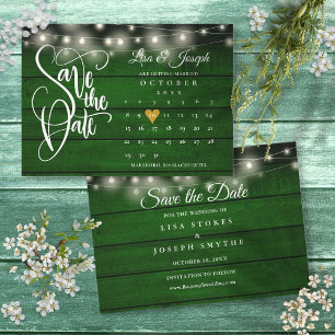 Kalender Gold Herz Rustikal Smaragd Holz Hochzeit Save The Date