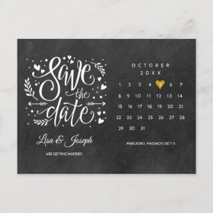 Kalender Gold Herz Schultafel Foto Save-the-Date Postkarte