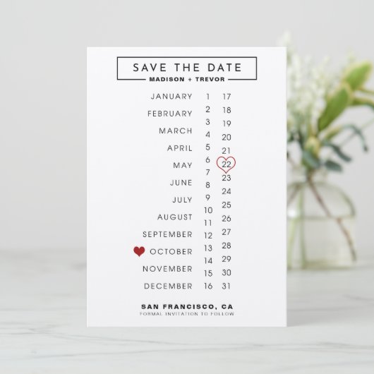 Kalender Hochzeit Datum speichern Save The Date (Stehend Vorderseite)