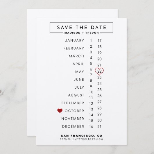 Kalender Hochzeit Datum speichern Save The Date (Vorne/Hinten)