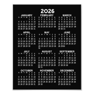 Kalender - Jahresübersicht vertikal - Schwarz Fotodruck