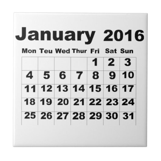 Kalender Januar 2016 Fliese (Vorderseite)