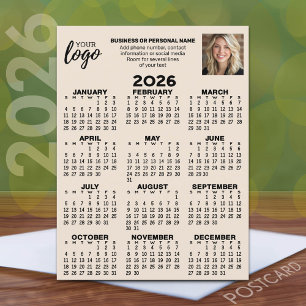 Kalender - Logo, Foto, Geschäftskontakte - beige Postkarte