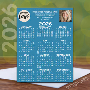 Kalender - Logo, Foto, Geschäftskontakte - blau Postkarte