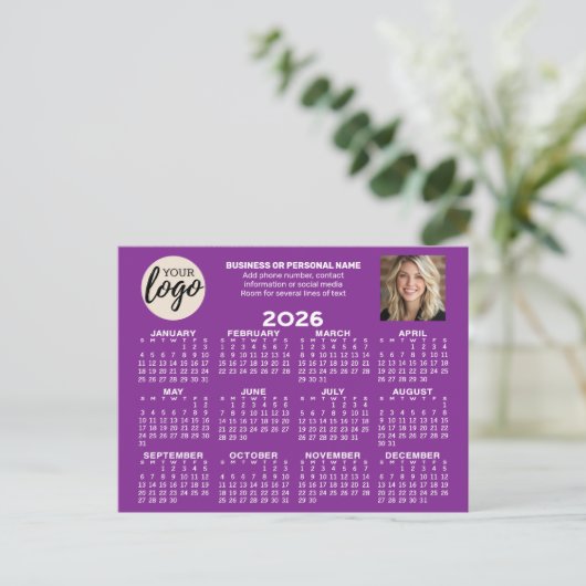 Kalender - Logo, Foto, Geschäftskontakte - lila Postkarte (Stehend Vorderseite)
