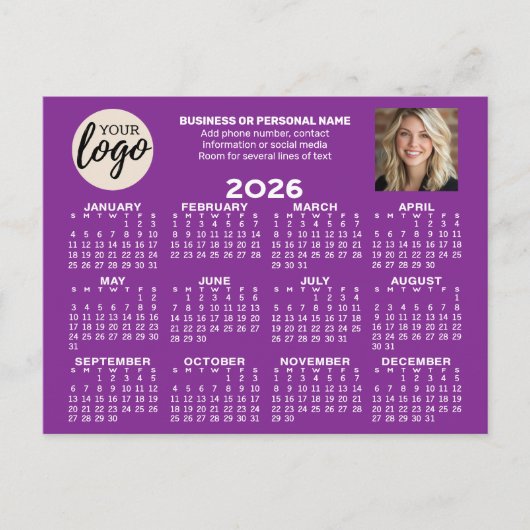 Kalender - Logo, Foto, Geschäftskontakte - lila Postkarte (Vorderseite)