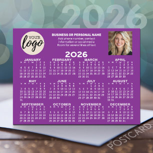 Kalender - Logo, Foto, Geschäftskontakte - lila Postkarte