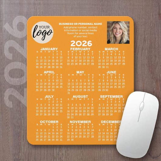 Kalender - Logo, Foto, Geschäftskontakte - orange Mousepad