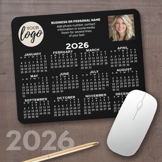 Kalender - Logo, Foto, Geschäftskontakte - schwarz Mousepad