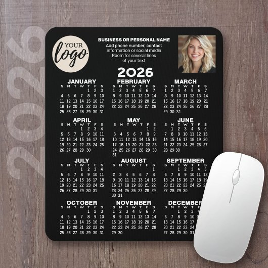 Kalender - Logo, Foto, Geschäftskontakte - schwarz Mousepad