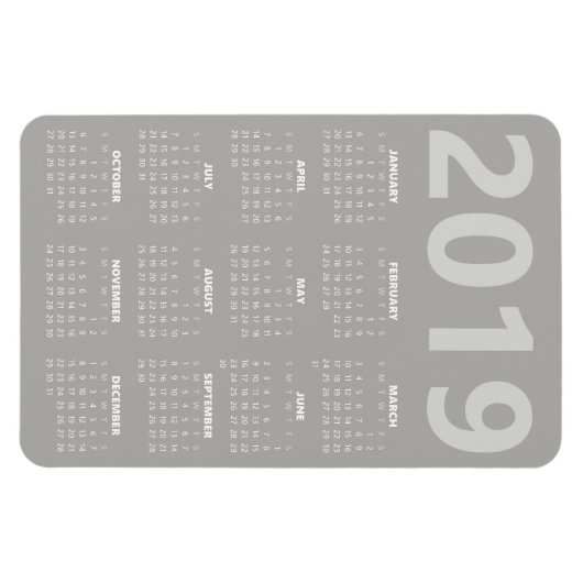 Kalender-Magnet 2019 - leicht grau Magnet (Horizontal)