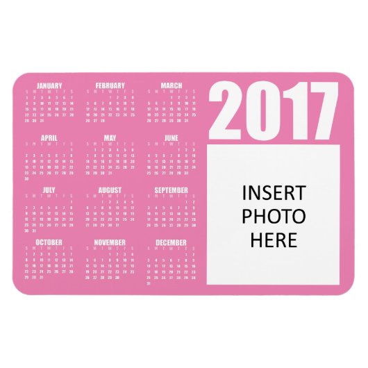 Kalender-Magnet für 2017 - Foto - leicht rosa Magnet (Horizontal)