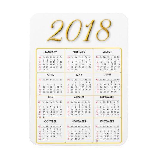 Kalender-Magnet Gold und Weiß 2018 Magnet (Vertikal)