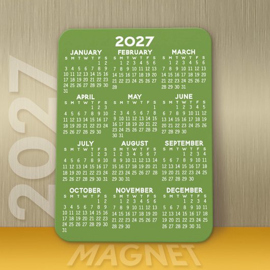 Kalender - Minimal Grün und Weiß Modern Magnet