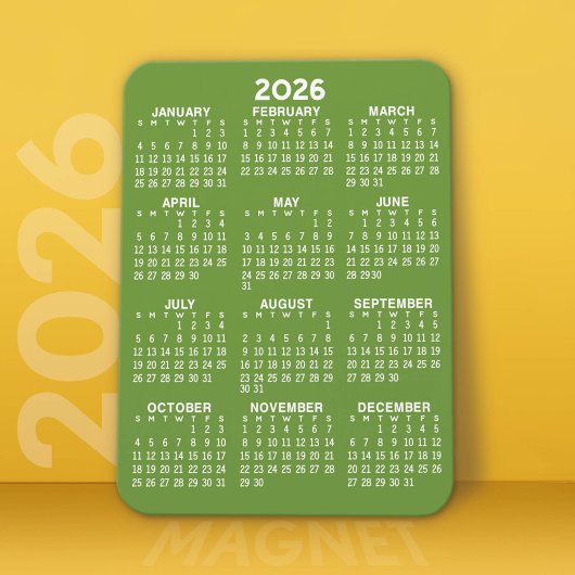 Kalender - Minimal Grün und Weiß Modern Magnet