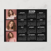 Kalender mit 3 Foto Collage - schwarz Postkarte (Vorderseite)