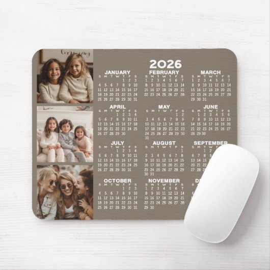 Kalender mit 3 Fotocollage - taupe Mousepad (Mit Mouse)