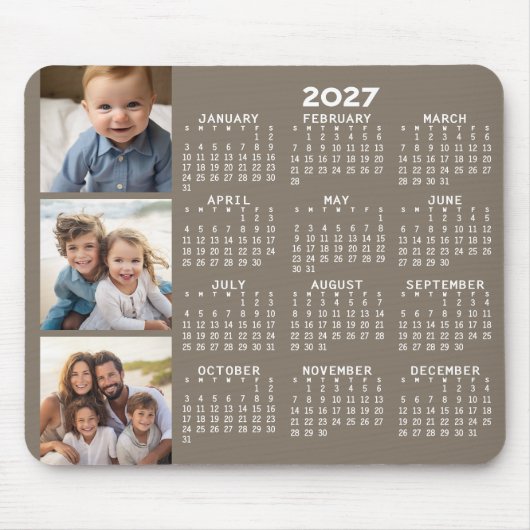 Kalender mit 3 Fotocollage - taupe Mousepad (Vorne)