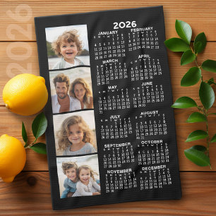 Kalender mit 4 Foto Collage Black Geschirrtuch