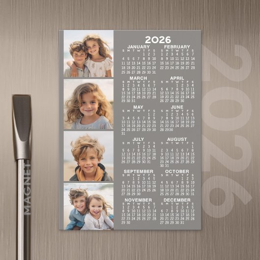 Kalender mit 4 Fotomontage Magnetkarte - Grau