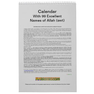 Kalender mit 99 Namen von Allah (swt) - Gott