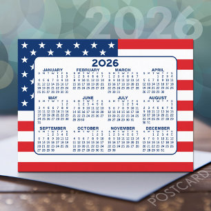 Kalender mit amerikanischer Flagge - Rot Weiß Blau Postkarte