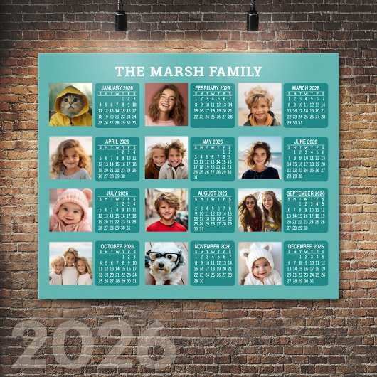 Kalender mit einem Bild für jeden Monat - Aqua Poster
