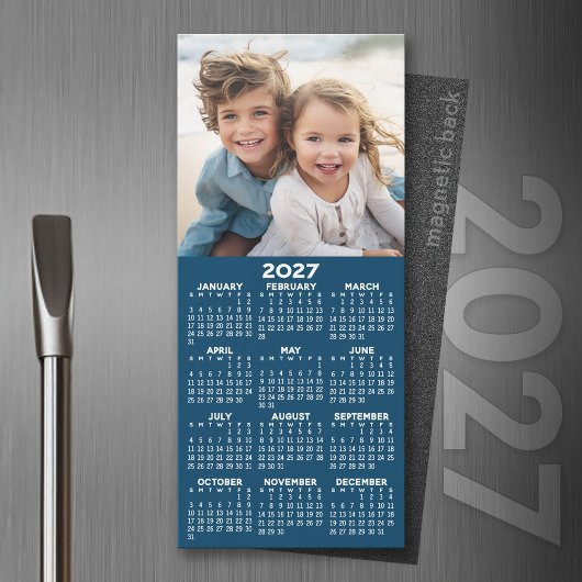 Kalender mit Foto Collage blauer Hintergrundmagnet Magnetkarte
