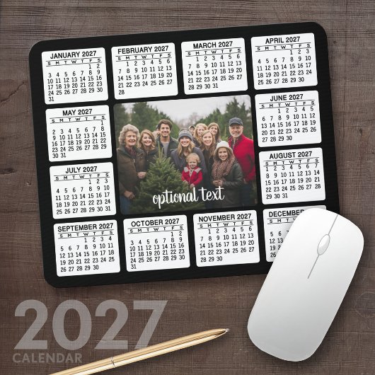 Kalender mit Foto im Zentrum Schwarz-weiß Mousepad