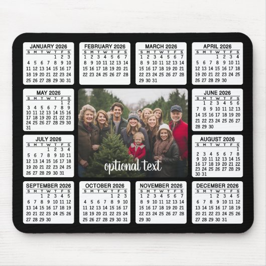 Kalender mit Foto im Zentrum Schwarz-weiß Mousepad (Vorne)