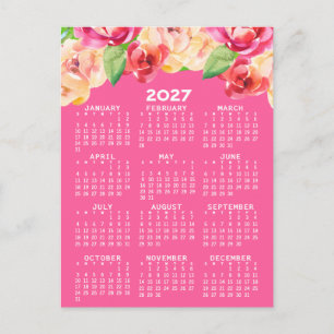 Kalender mit gestrichenen Aquarellfarben-Blume ros Postkarte